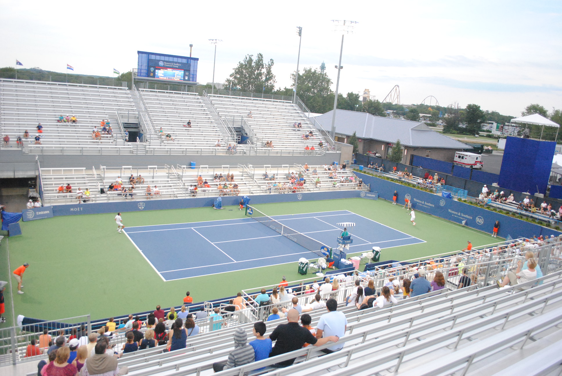 Courts and stadium seating at the Lindner Family Tennis Center in Mason, Ohio