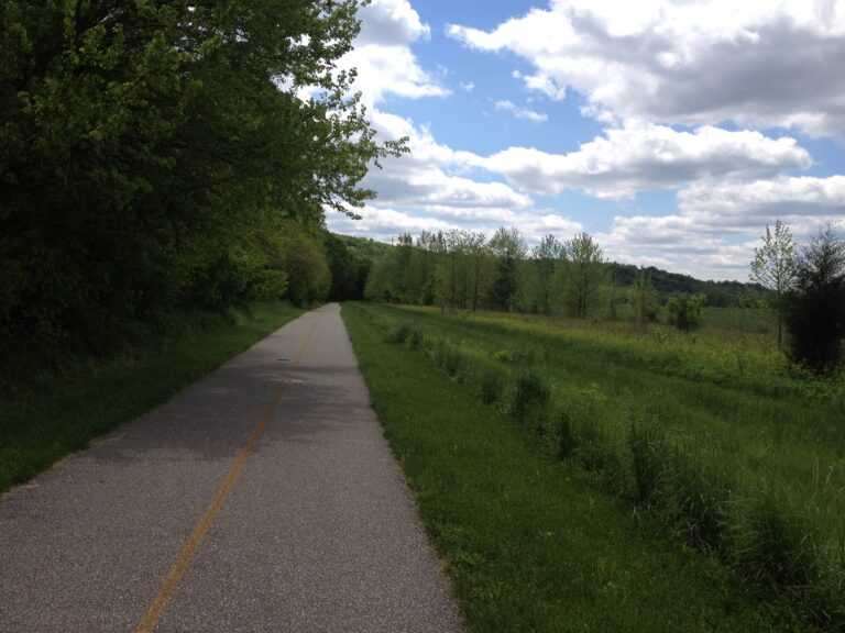 Paved Shaker Trace Trail through Miami Whitewater Forest in Hamilton County, Ohio