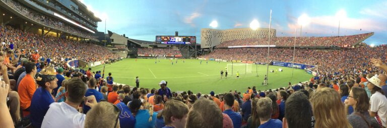 Panoramic view of Nippert Stadium in Cincinnati during an FC Cincinnati soccer match