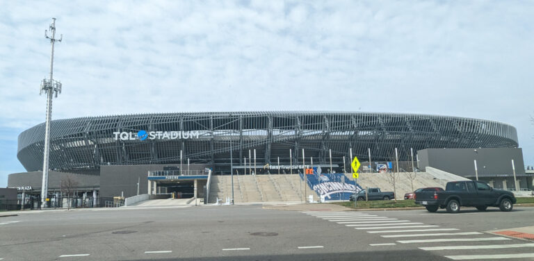 Main entrance of TQL Stadium at 15th Street and Central Parkway in Cincinnati