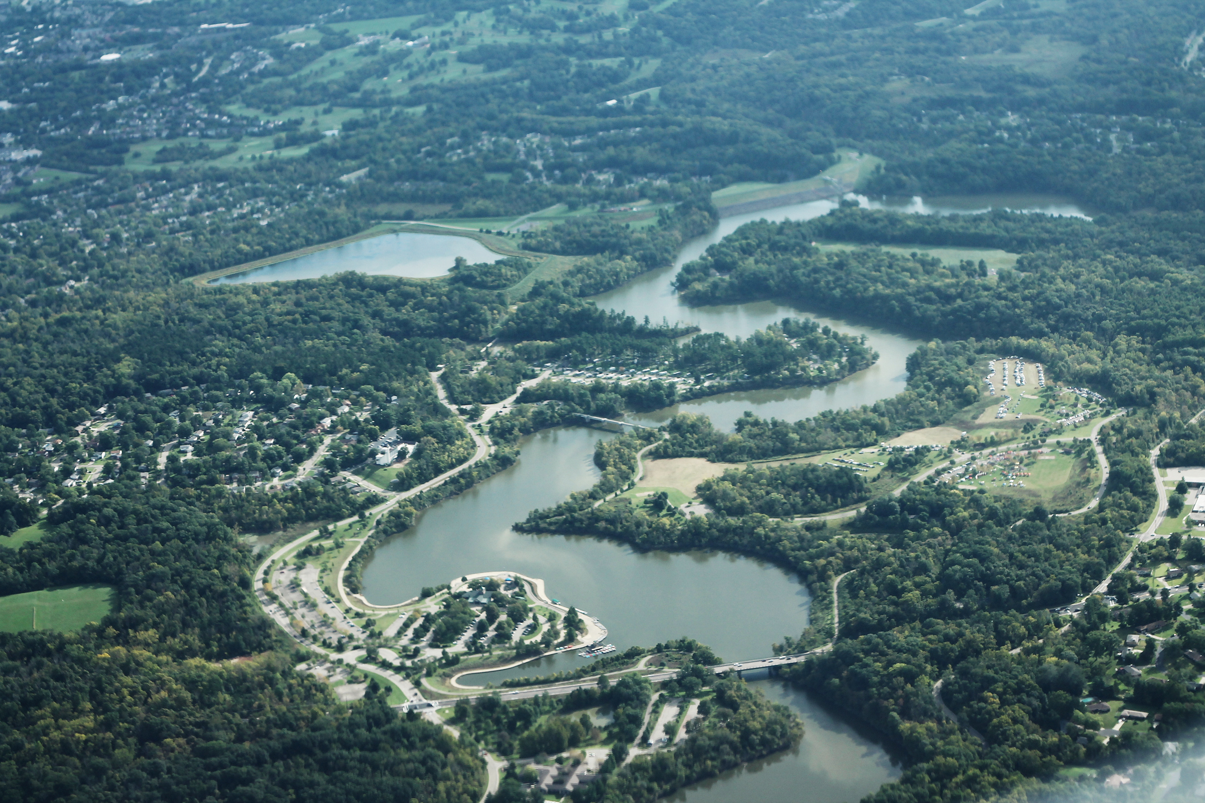 Aerial view of Winton Lake at Winton Woods in Hamilton County, Ohio